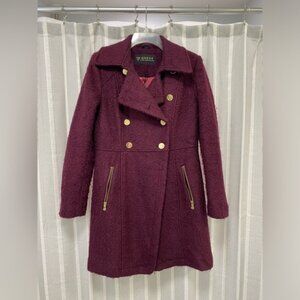 Guess‎ Los Angeles Fuzzy Pea Coat Wine Burgundy Size M